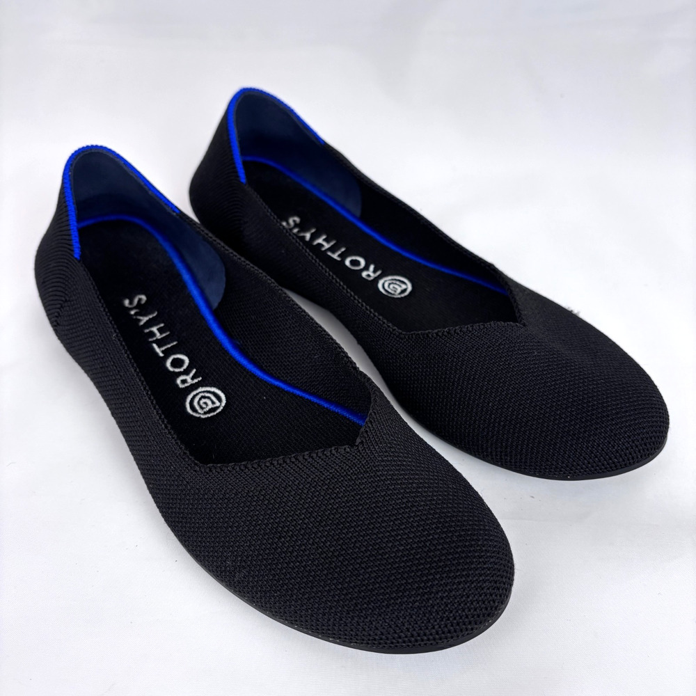 ROTHYS The Flat Knit Round Toe Ballet Flats Slip On Black Size 9.5 Washable